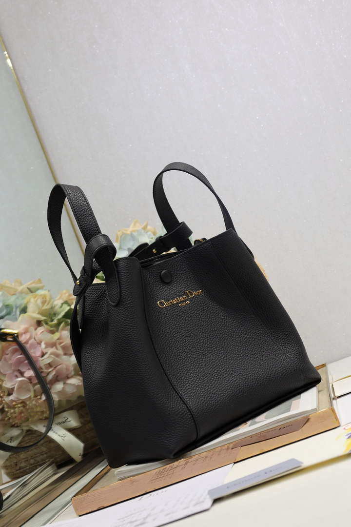 Dior Medium Signature Bucket Bag Black Grained Calfskin M2841 Black