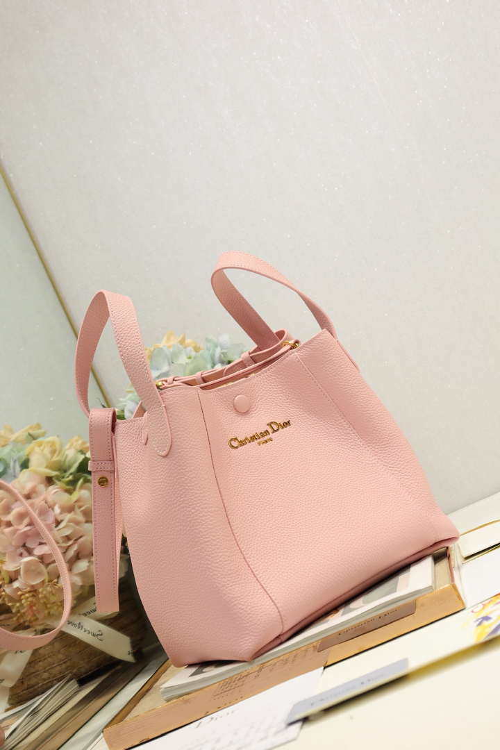 Dior Medium Signature Bucket Bag Grained Calfskin M2841 Pink