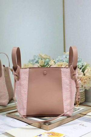 Dior Medium Signature Bucket Bag Pink Dior Oblique Jacquard and Smooth Calfskin - Default Title - View 6