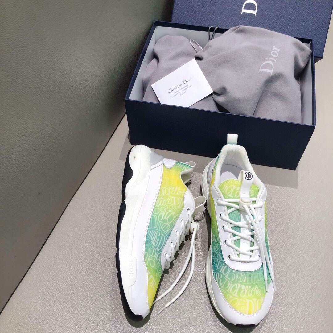 Dior 3SN248 Men's Women¡®s B24 SNEAKER Dior Oblique Canvas Green and Yellow - luxibagsmall