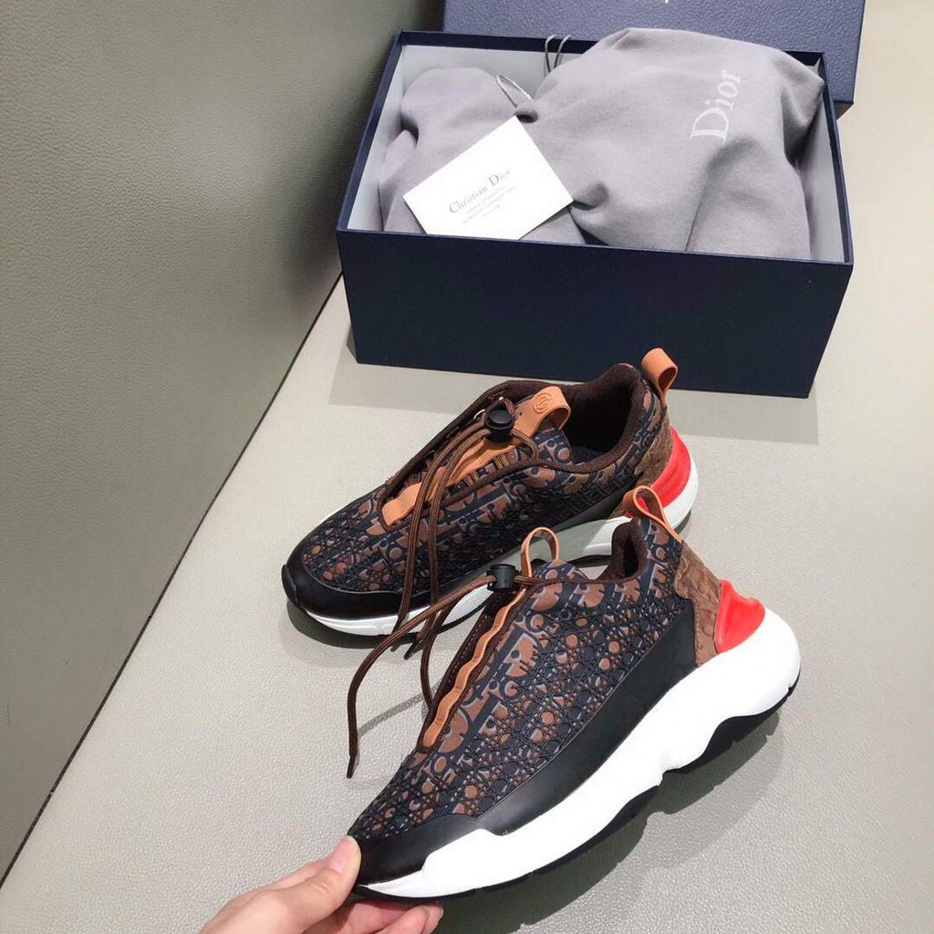 Dior Men's Women¡®s D-CONNECT Sneaker Dior Printed Technical Fabric KCK302 Brown - luxibagsmall