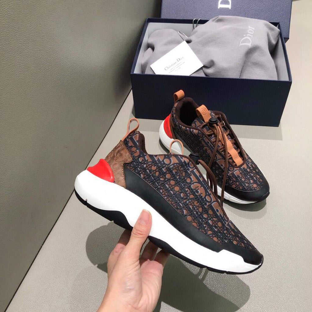 Dior Men's Women¡®s D-CONNECT Sneaker Dior Printed Technical Fabric KCK302 Brown - luxibagsmall