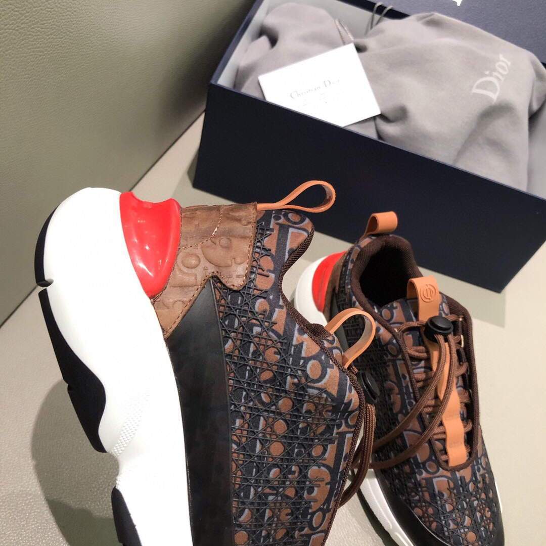 Dior Men's Women¡®s D-CONNECT Sneaker Dior Printed Technical Fabric KCK302 Brown - luxibagsmall