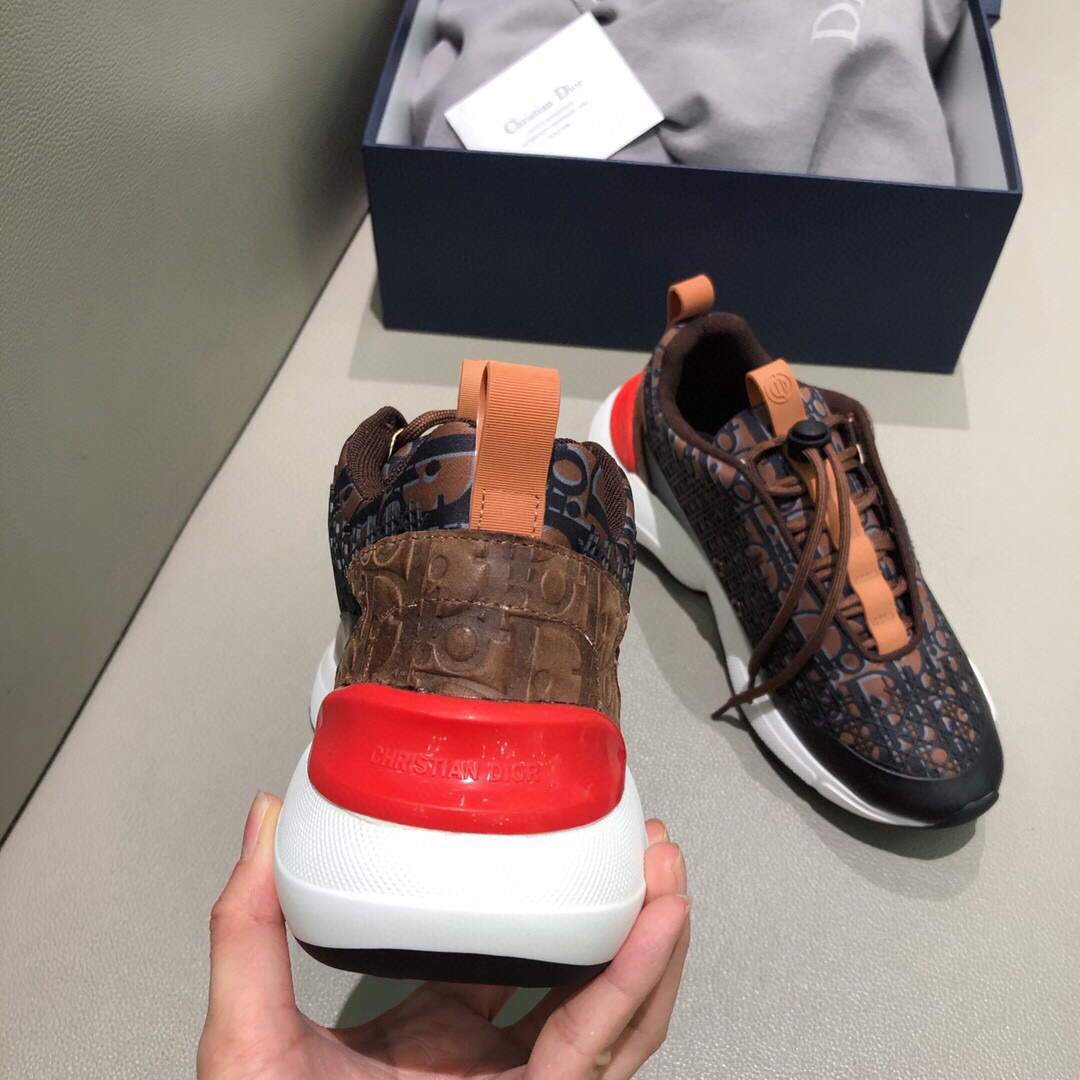 Dior Men's Women¡®s D-CONNECT Sneaker Dior Printed Technical Fabric KCK302 Brown - luxibagsmall