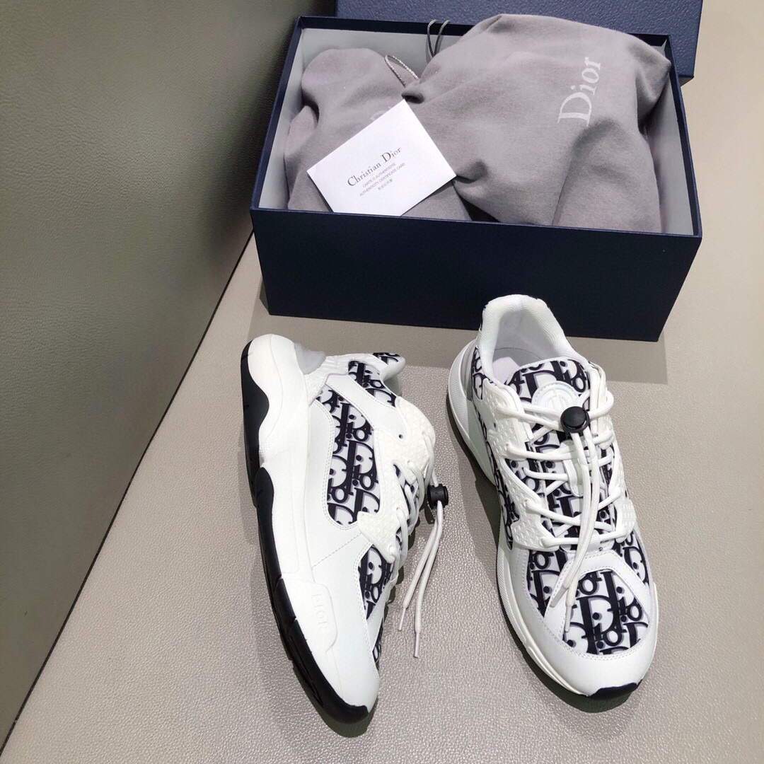 Dior Men's Women¡®s D-CONNECT Sneaker Dior Printed Technical Fabric KCK302 Navy Blue and White - luxibagsmall