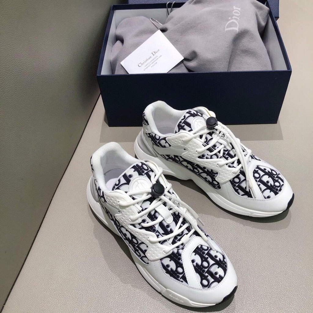 Dior Men's Women¡®s D-CONNECT Sneaker Dior Printed Technical Fabric KCK302 Navy Blue and White - luxibagsmall