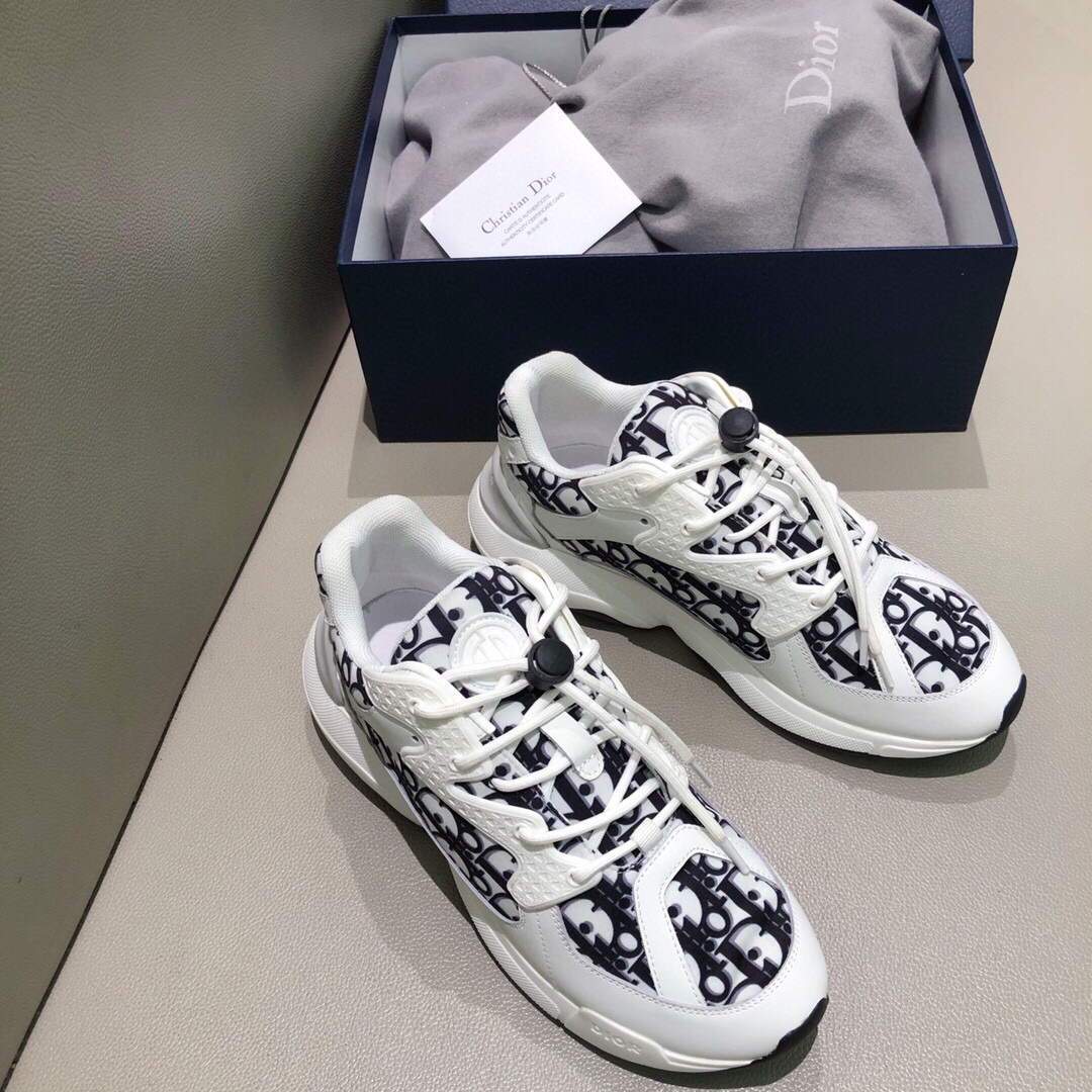Dior Men's Women¡®s D-CONNECT Sneaker Dior Printed Technical Fabric KCK302 Navy Blue and White - luxibagsmall