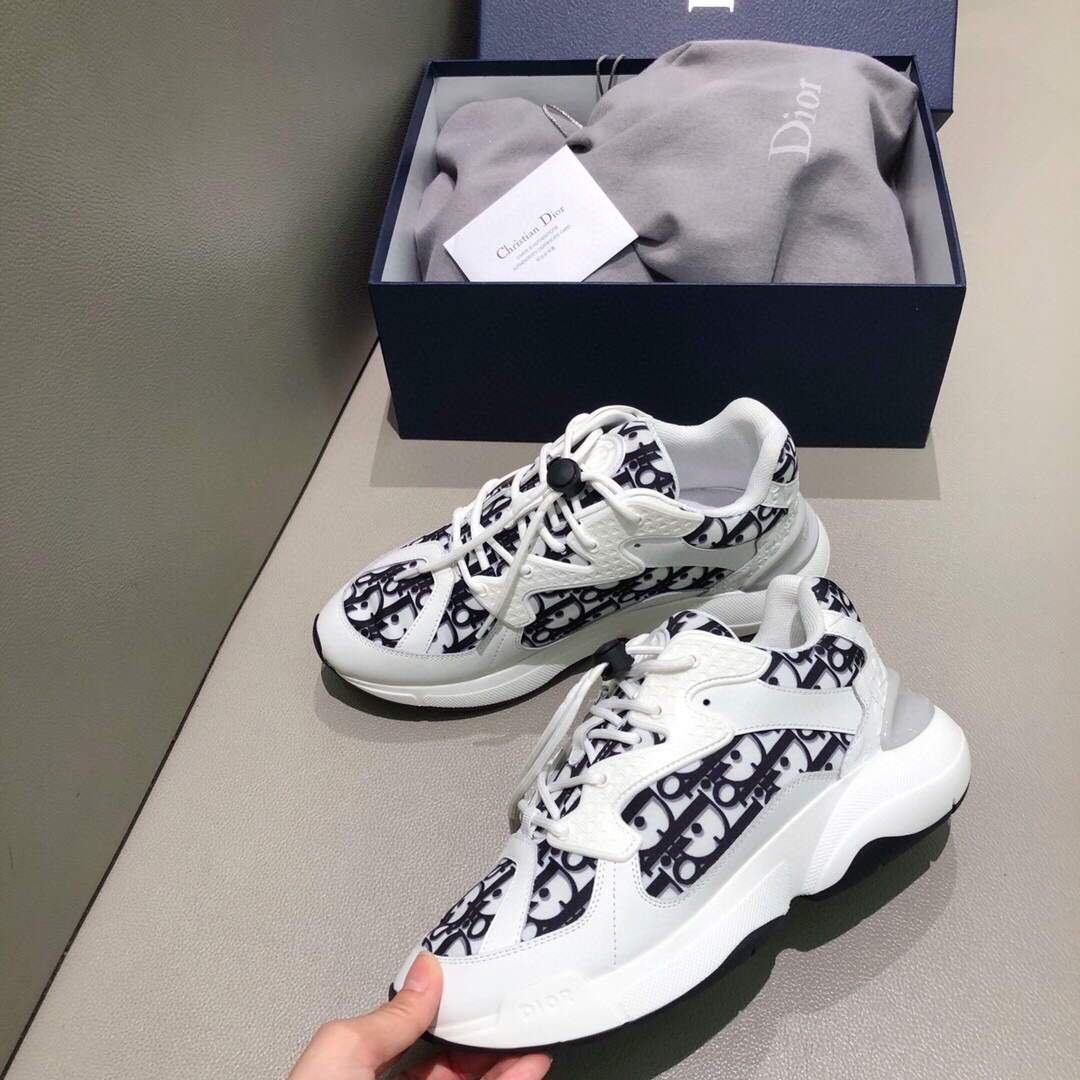Dior Men's Women¡®s D-CONNECT Sneaker Dior Printed Technical Fabric KCK302 Navy Blue and White - luxibagsmall