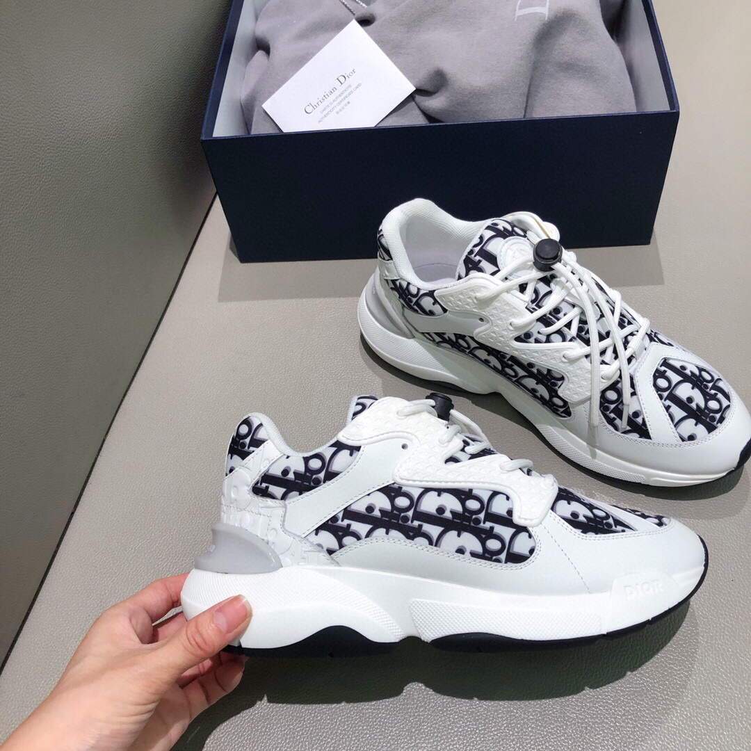 Dior Men's Women¡®s D-CONNECT Sneaker Dior Printed Technical Fabric KCK302 Navy Blue and White - luxibagsmall