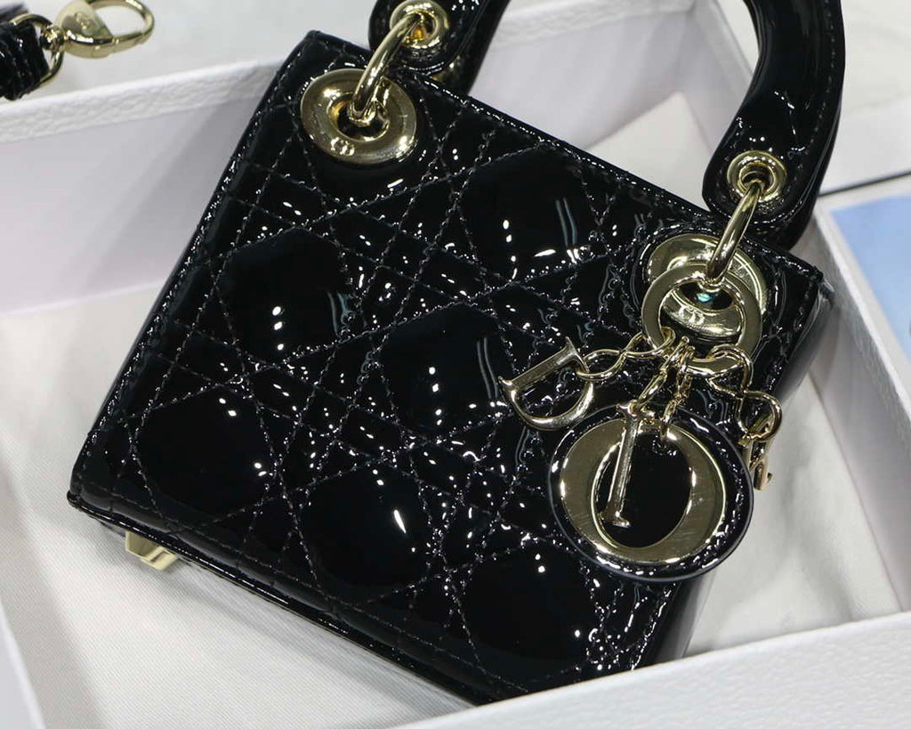 Dior MICRO LADY Dior Bag S0856 Black Patent Cannage Lambskin