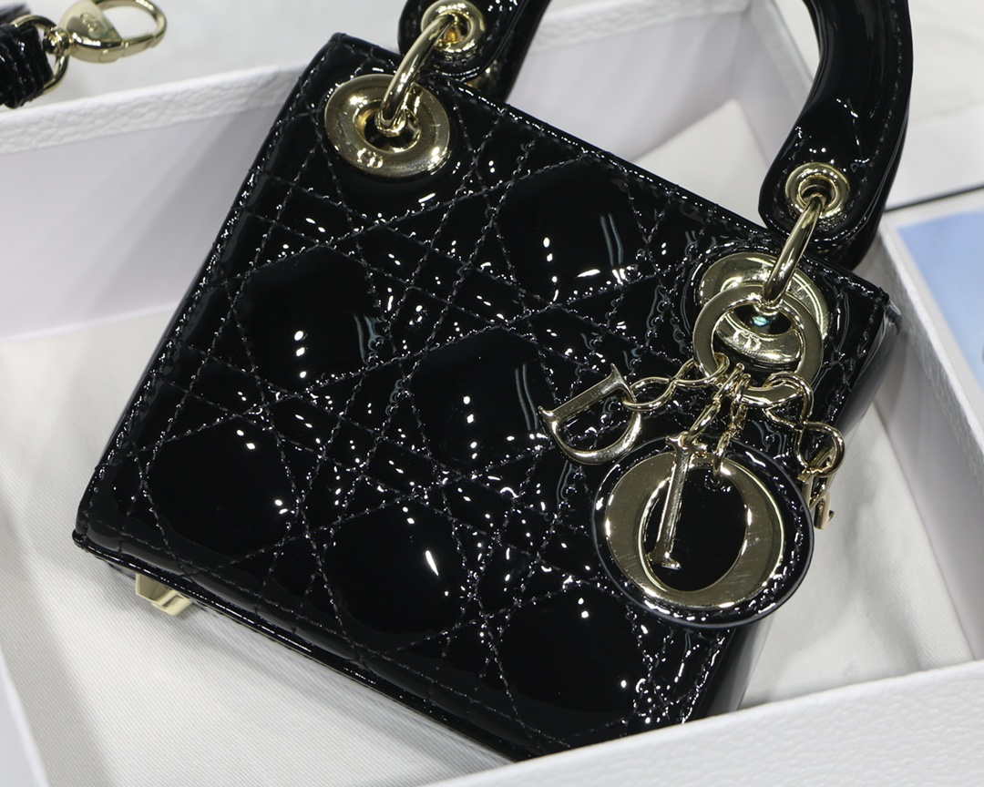 Dior MICRO LADY Dior Bag S0856 Black Patent Cannage Lambskin - Default Title - View 2