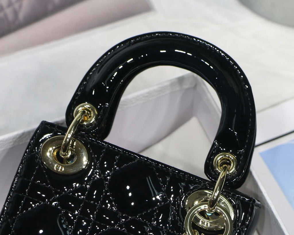 Dior MICRO LADY Dior Bag S0856 Black Patent Cannage Lambskin