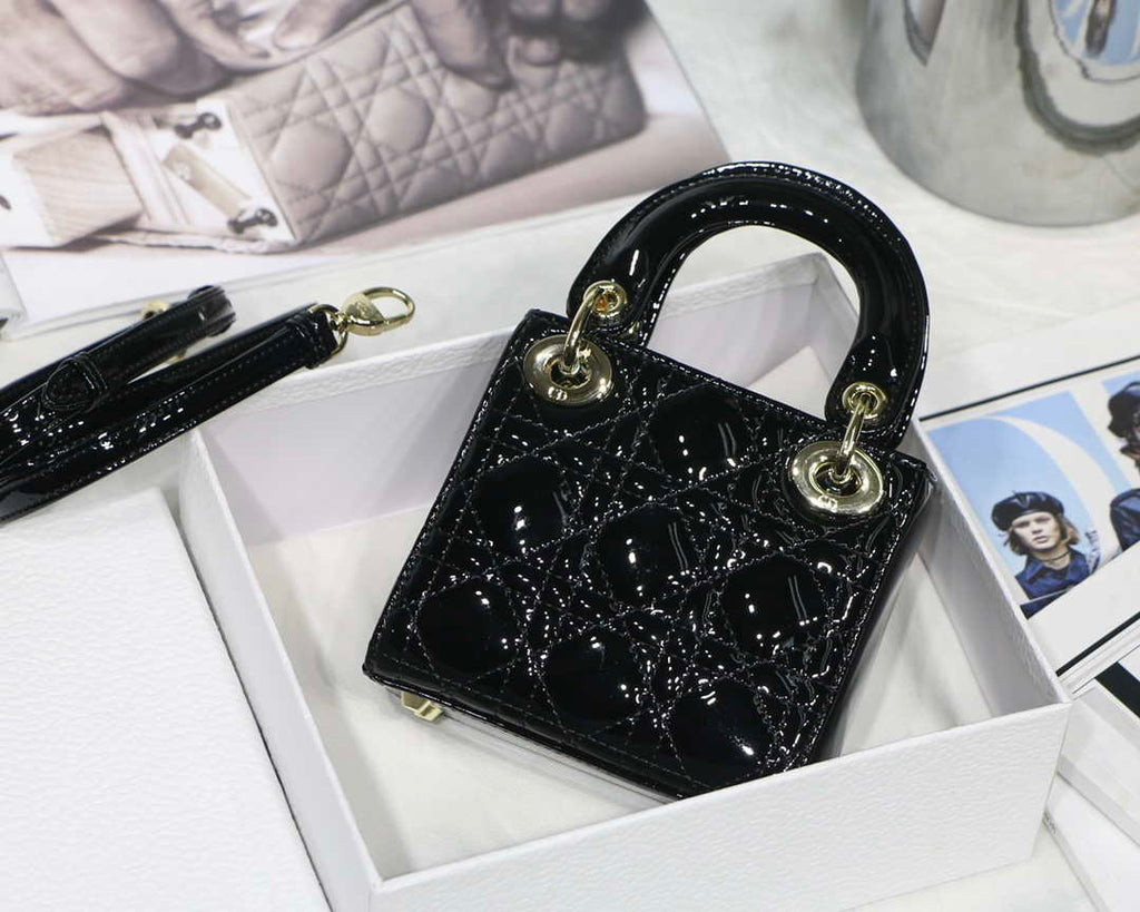 Dior MICRO LADY Dior Bag S0856 Black Patent Cannage Lambskin