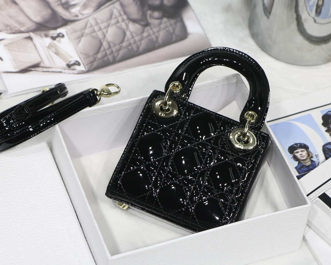 Dior MICRO LADY Dior Bag S0856 Black Patent Cannage Lambskin