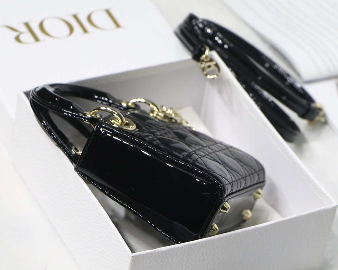 Dior MICRO LADY Dior Bag S0856 Black Patent Cannage Lambskin - Default Title - View 7