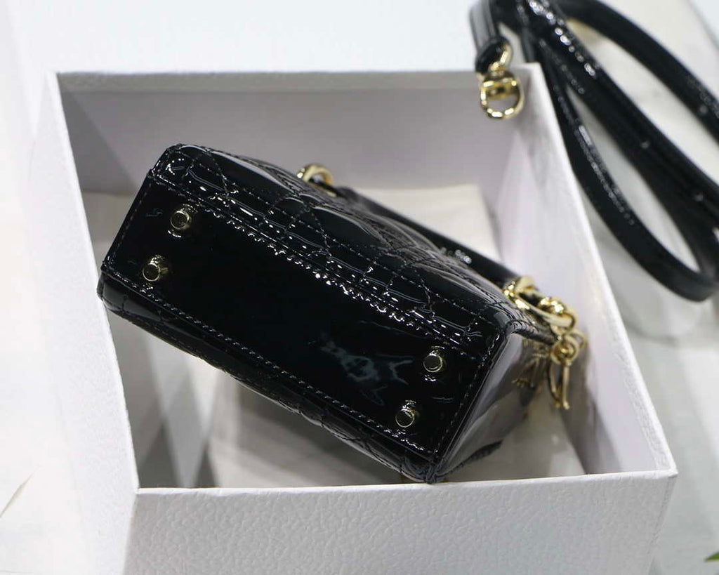 Dior MICRO LADY Dior Bag S0856 Black Patent Cannage Lambskin