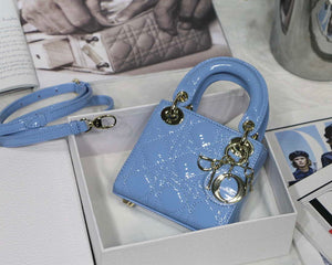 Dior MICRO LADY Dior Bag S0856 Blue Patent Cannage Lambskin - Default Title - View 1