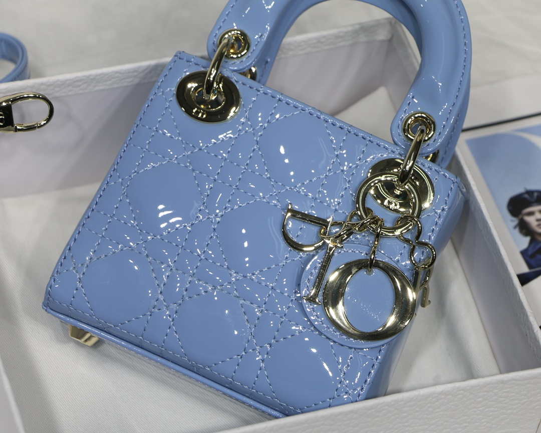 Dior MICRO LADY Dior Bag S0856 Blue Patent Cannage Lambskin - Default Title - View 2
