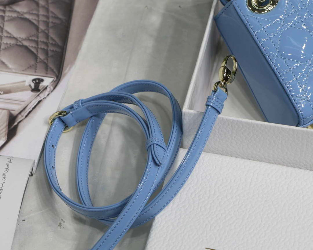Dior MICRO LADY Dior Bag S0856 Blue Patent Cannage Lambskin