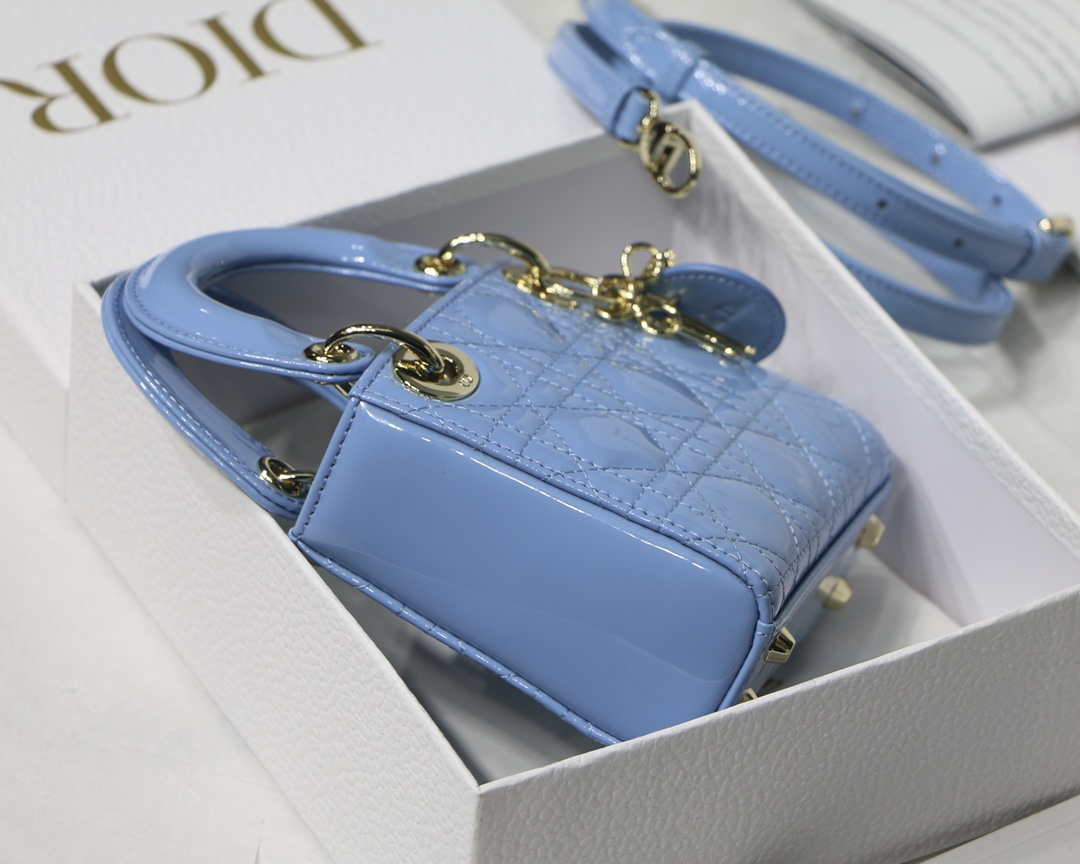 Dior MICRO LADY Dior Bag S0856 Blue Patent Cannage Lambskin - Default Title - View 7