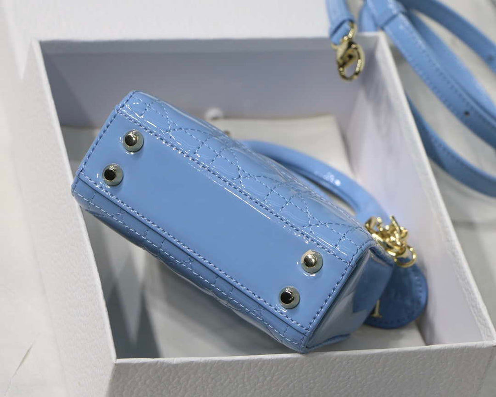 Dior MICRO LADY Dior Bag S0856 Blue Patent Cannage Lambskin