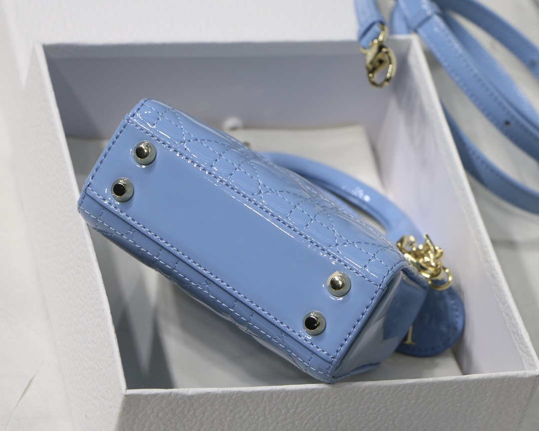 Dior MICRO LADY Dior Bag S0856 Blue Patent Cannage Lambskin - Default Title - View 8