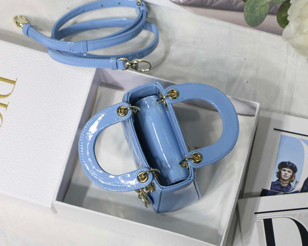 Dior MICRO LADY Dior Bag S0856 Blue Patent Cannage Lambskin