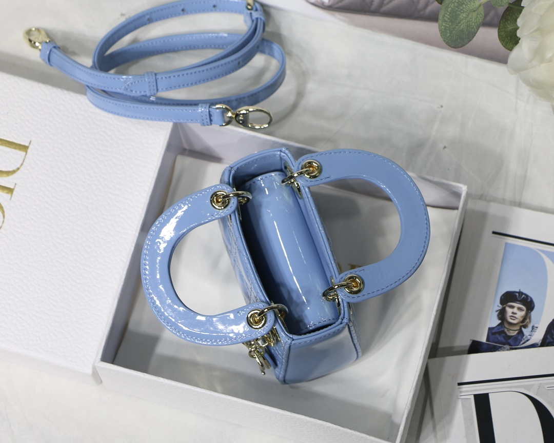 Dior MICRO LADY Dior Bag S0856 Blue Patent Cannage Lambskin - Default Title - View 9