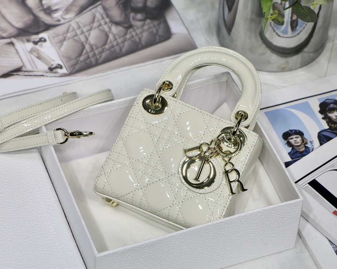 Dior MICRO LADY Dior Bag S0856 White Patent Cannage Lambskin - Default Title - View 1