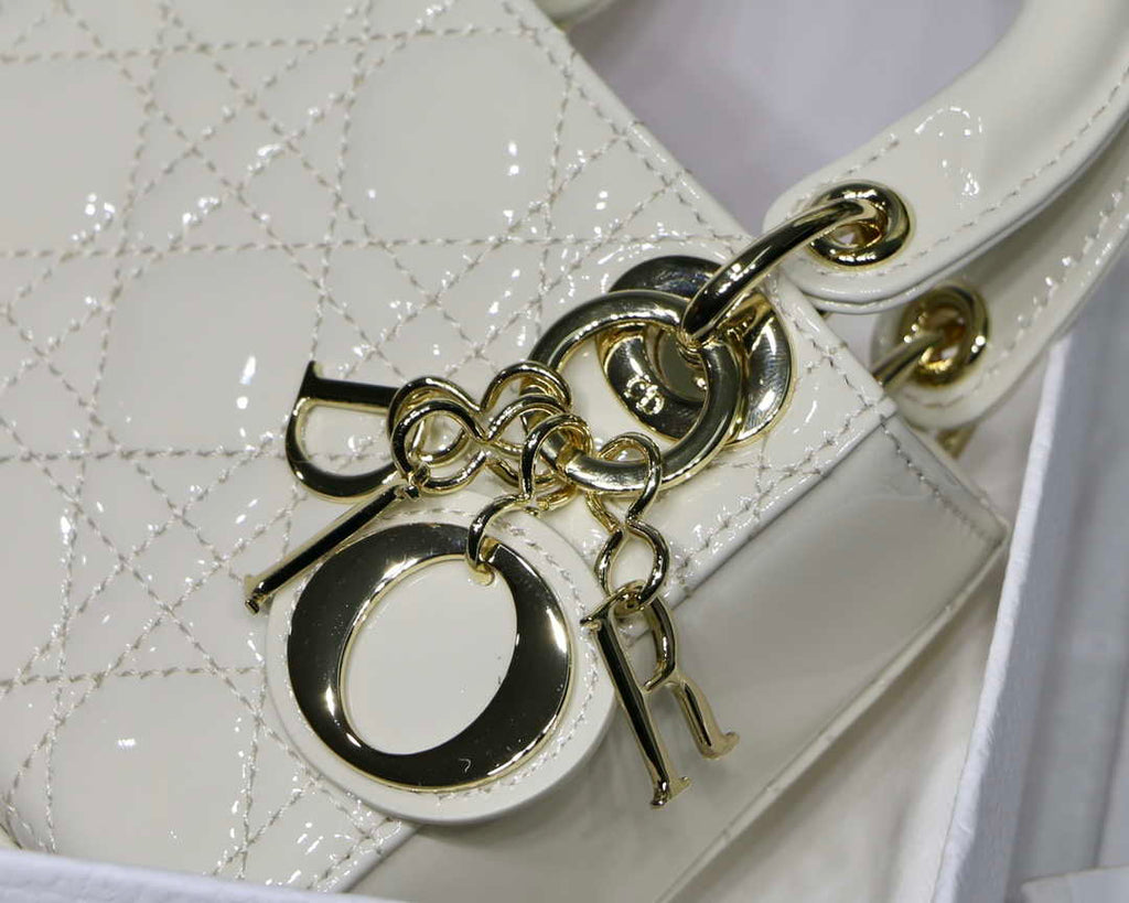 Dior MICRO LADY Dior Bag S0856 White Patent Cannage Lambskin