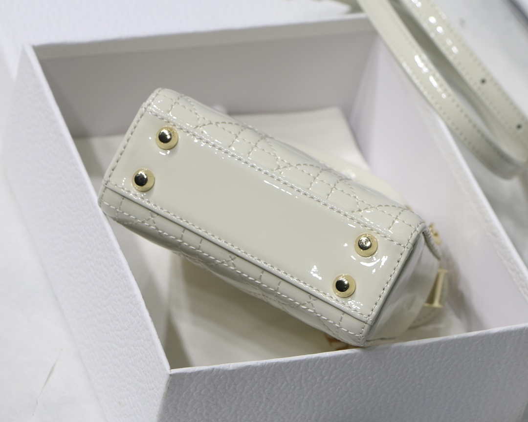 Dior MICRO LADY Dior Bag S0856 White Patent Cannage Lambskin - Default Title - View 8