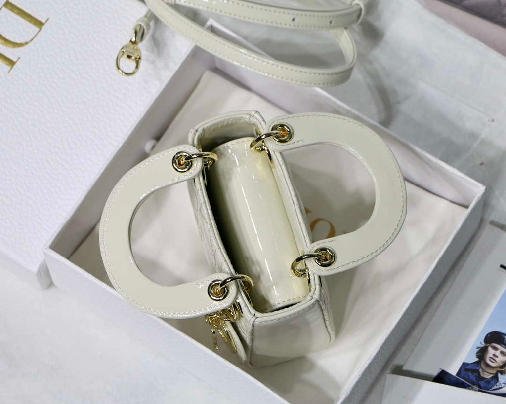 Dior MICRO LADY Dior Bag S0856 White Patent Cannage Lambskin