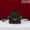 Dior Mini Caro Bucket Bag Powder Black Macrocannage Lambskin M3369