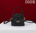 Dior Mini Caro Bucket Bag Powder Black Macrocannage Lambskin M3369