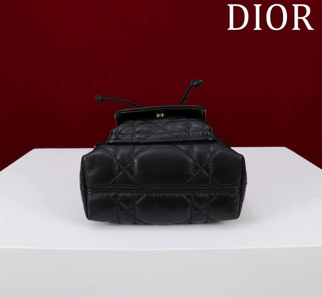 Dior Mini Caro Bucket Bag Powder Black Macrocannage Lambskin M3369