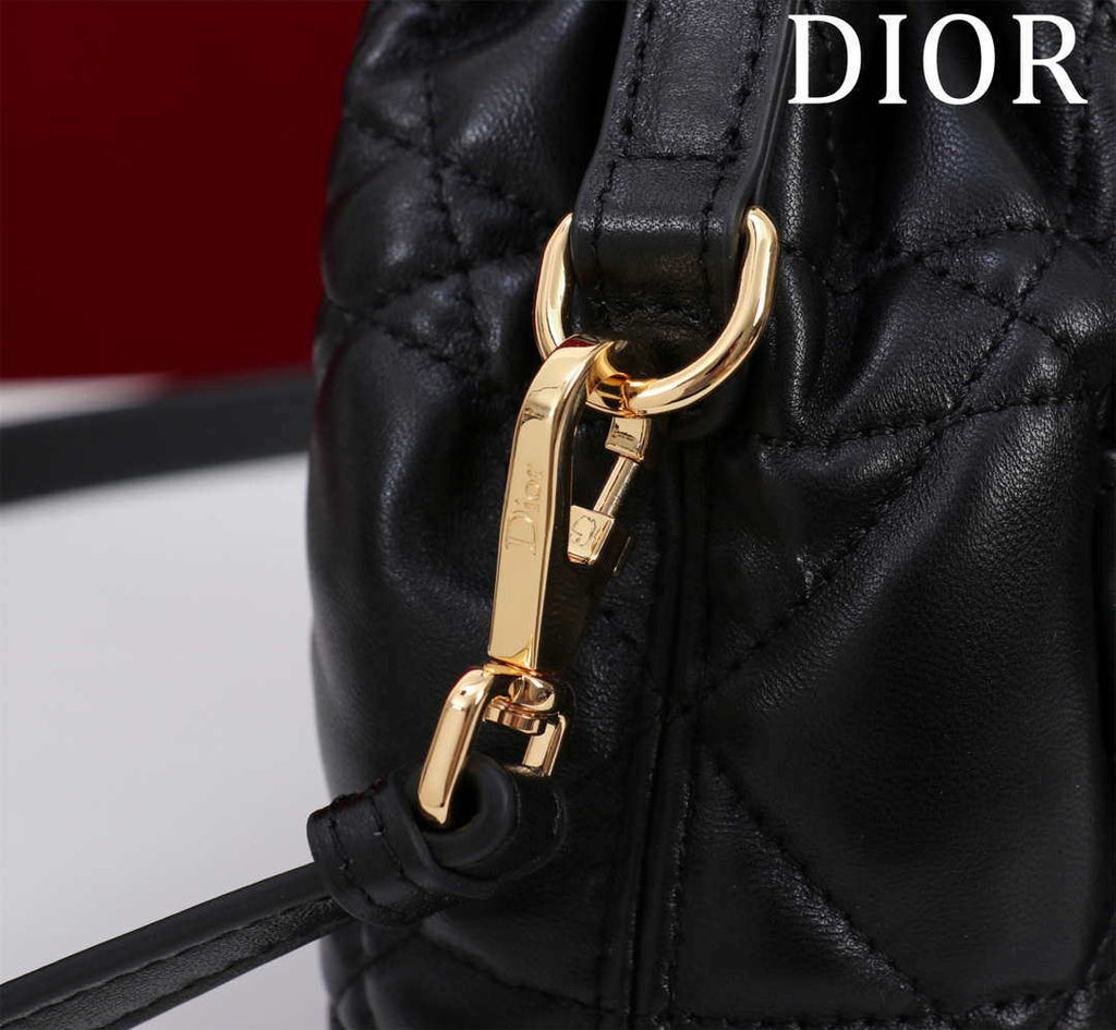 Dior Mini Caro Bucket Bag Powder Black Macrocannage Lambskin M3369