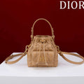 Dior Mini Caro Bucket Bag Powder Brown Macrocannage Lambskin M3369
