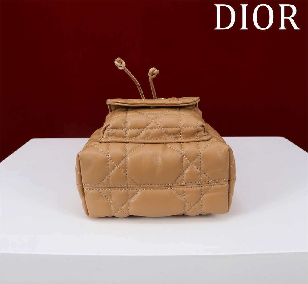 Dior Mini Caro Bucket Bag Powder Brown Macrocannage Lambskin M3369