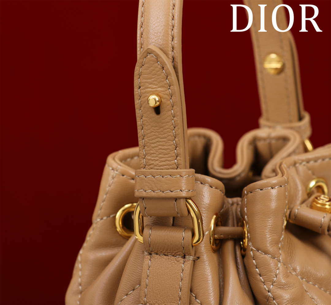 Dior Mini Caro Bucket Bag Powder Brown Macrocannage Lambskin M3369