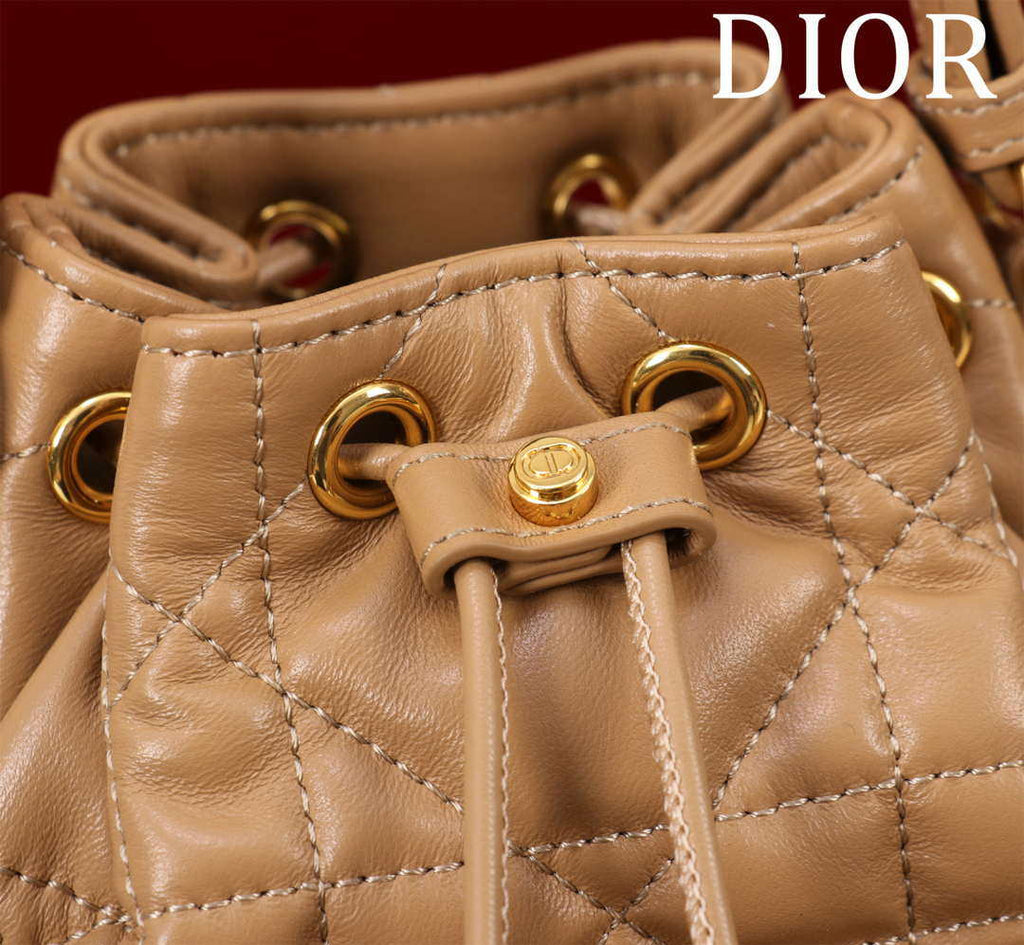 Dior Mini Caro Bucket Bag Powder Brown Macrocannage Lambskin M3369