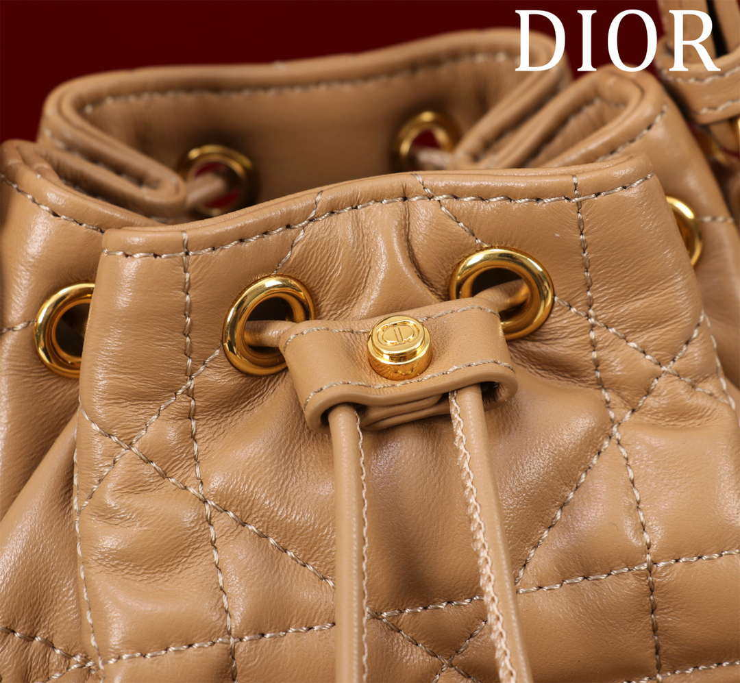 Dior Mini Caro Bucket Bag Powder Brown Macrocannage Lambskin M3369