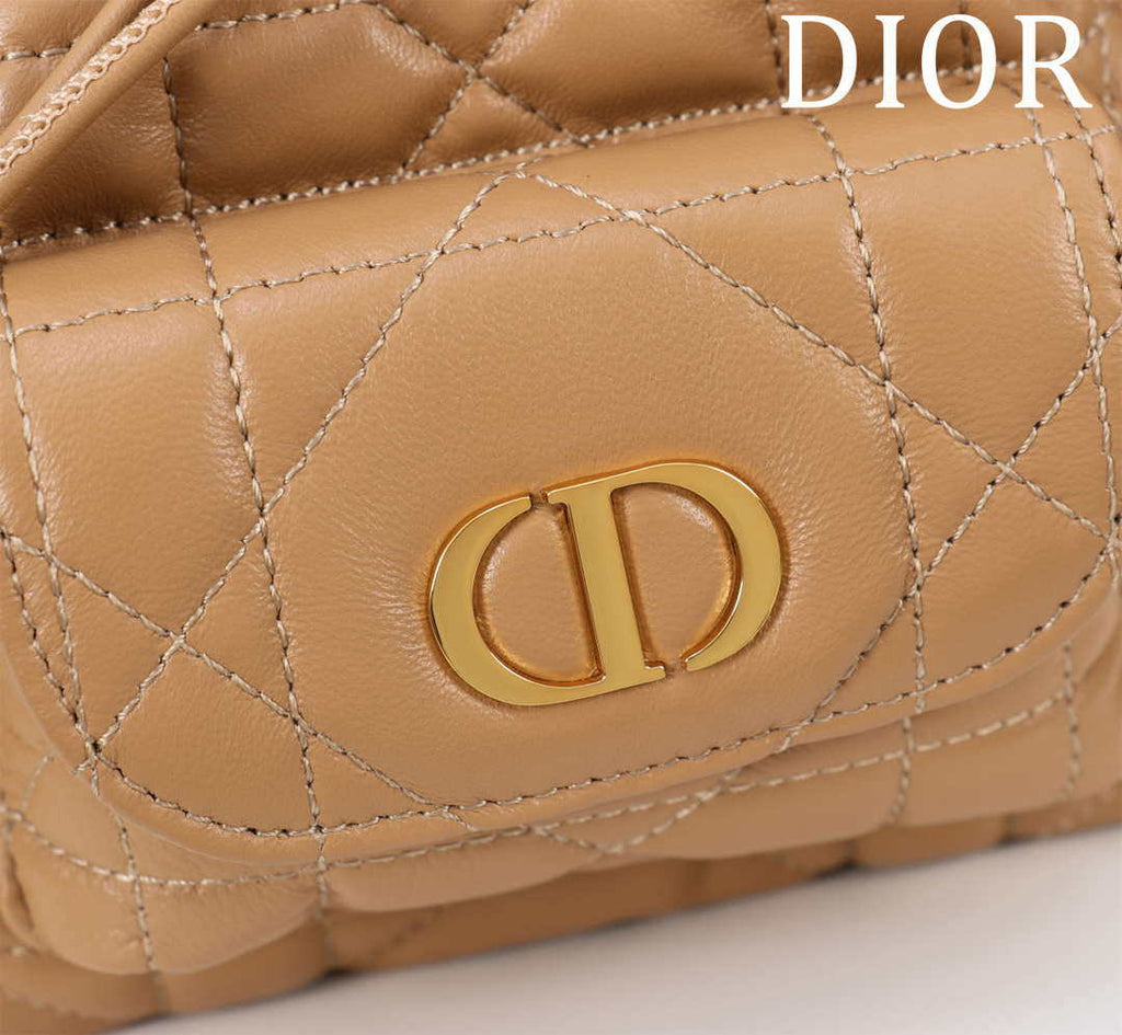 Dior Mini Caro Bucket Bag Powder Brown Macrocannage Lambskin M3369
