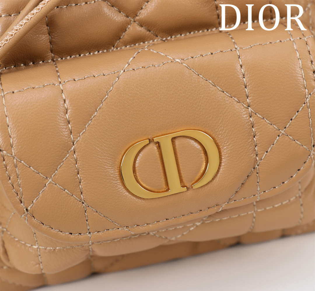 Dior Mini Caro Bucket Bag Powder Brown Macrocannage Lambskin M3369