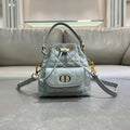Dior Mini Caro Bucket Bag Powder Gray Blue Macrocannage Lambskin M3369
