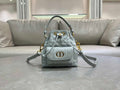 Dior Mini Caro Bucket Bag Powder Gray Blue Macrocannage Lambskin M3369