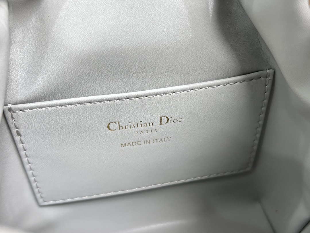 Dior Mini Caro Bucket Bag Powder Gray Blue Macrocannage Lambskin M3369