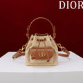 Dior Mini Caro Bucket Bag Powder Natural Raffia M3369