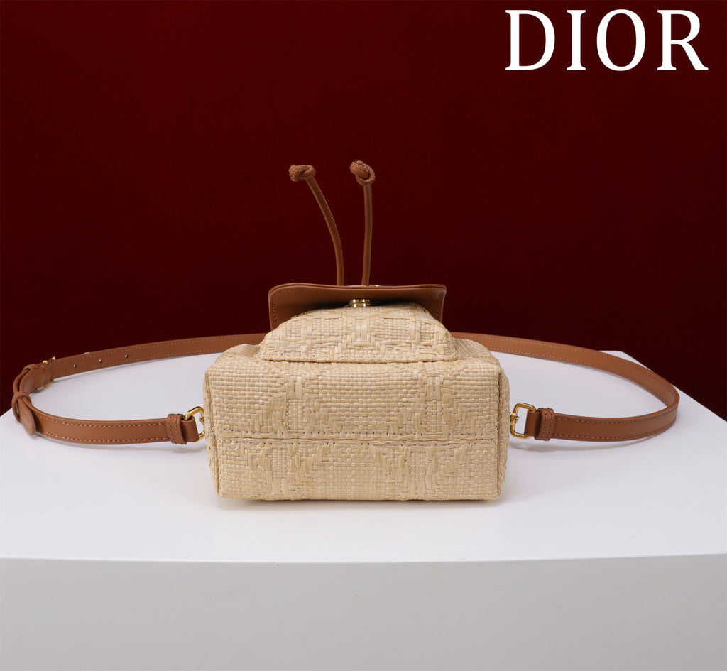 Dior Mini Caro Bucket Bag Powder Natural Raffia M3369