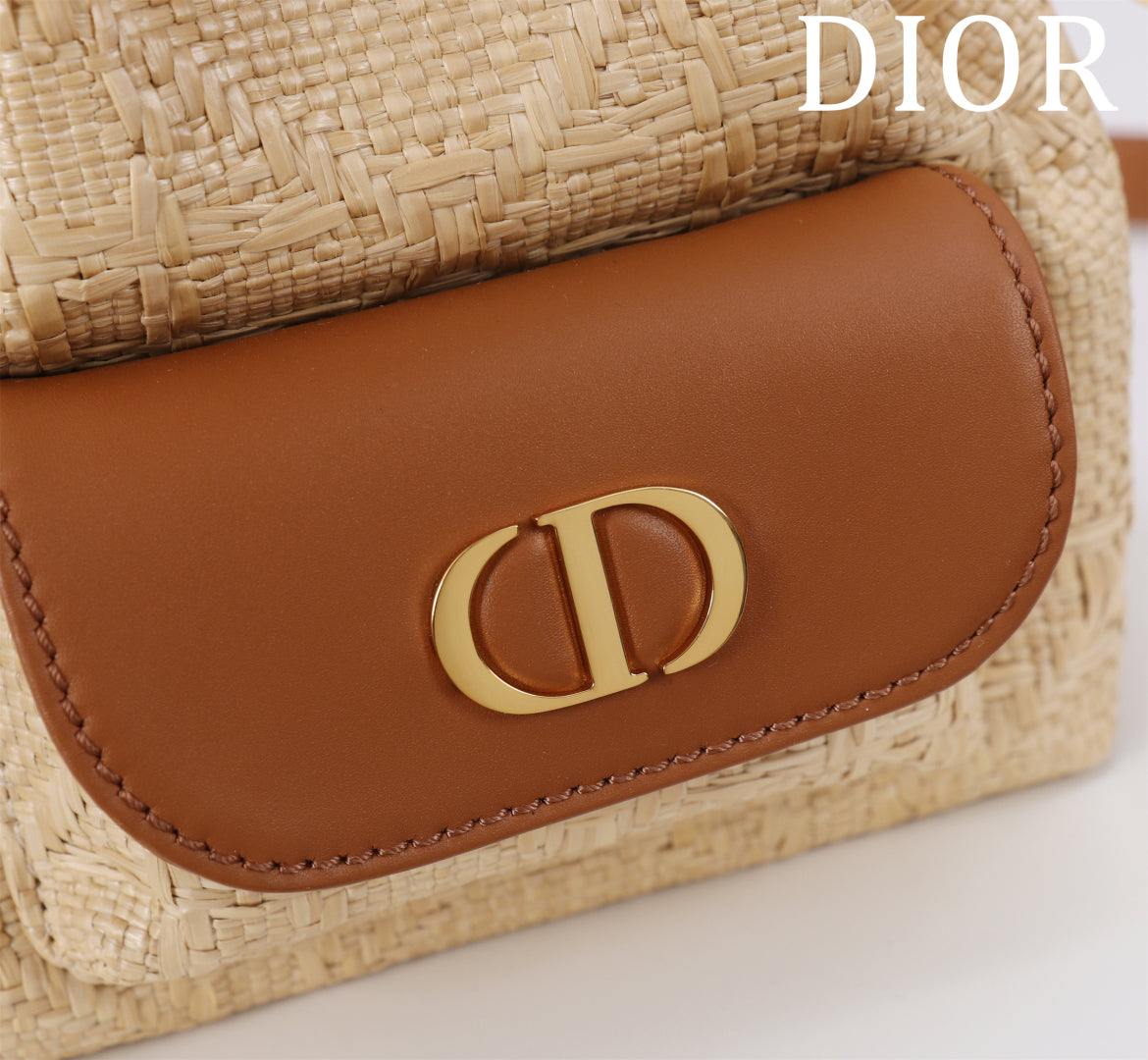 Dior Mini Caro Bucket Bag Powder Natural Raffia M3369