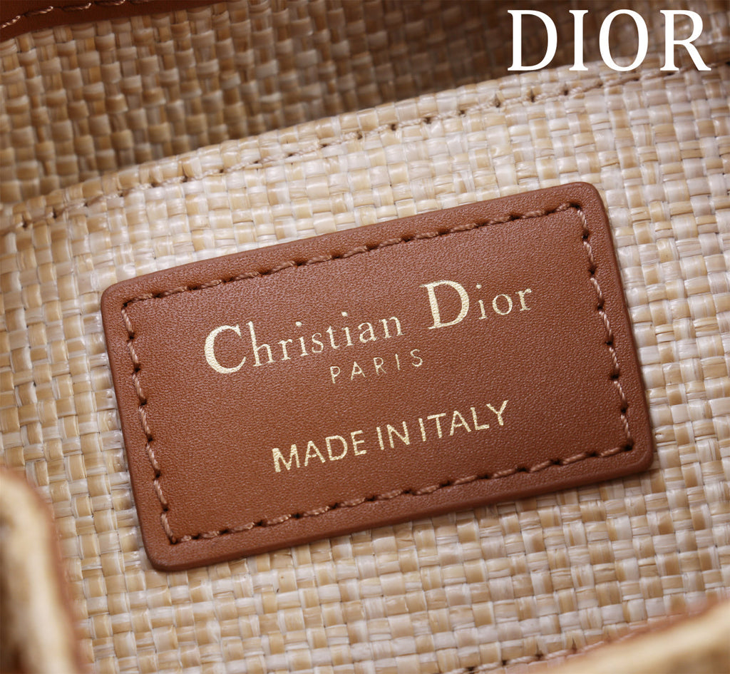 Dior Mini Caro Bucket Bag Powder Natural Raffia M3369